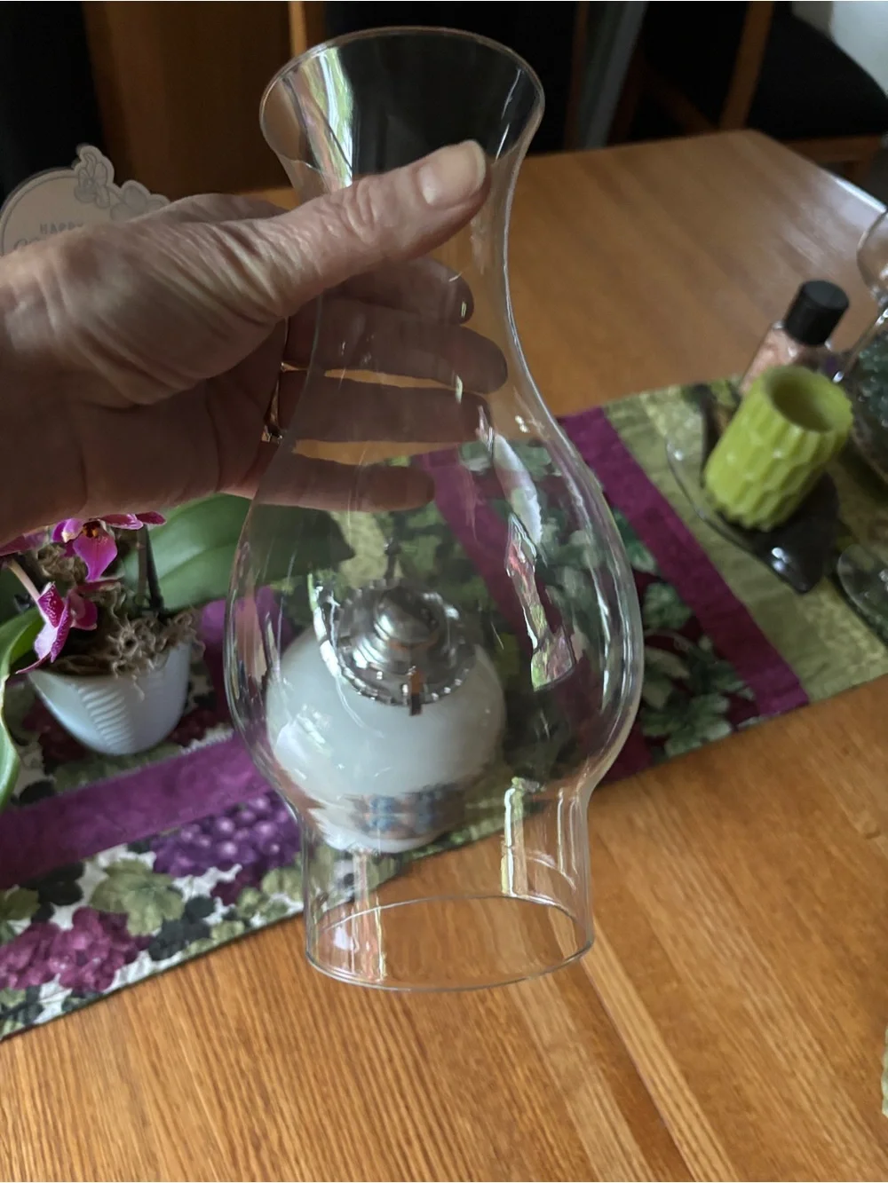 90s Vintage Floral White Lamplight Farms Hurricane Lamp - Elegant Home Accent